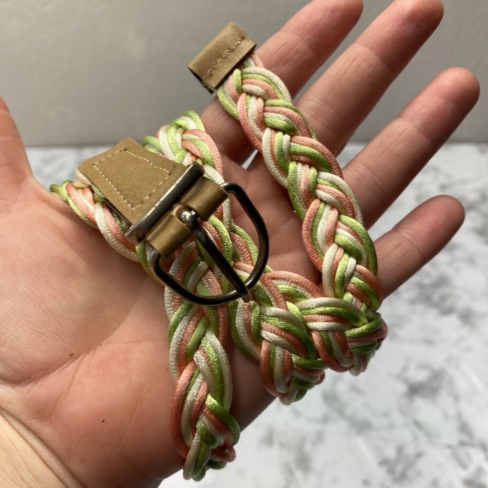 Vintage Pastel Pink & Green Braided Belt Adjustable Size